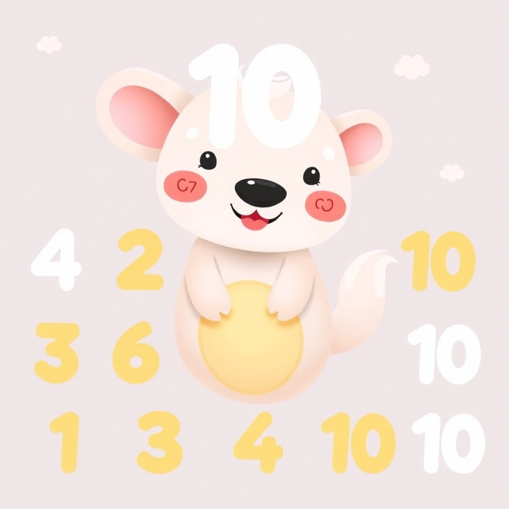 A stylized image of a playful, gentle animal gently leading children through counting 1 to 20, using a whimsical, dream-like animation style with a soft and calming color scheme. Soft and rounded shapes are key.