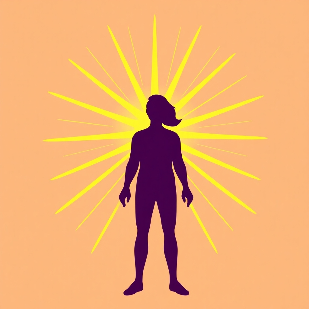 A stylized image representing the concept of self-esteem and confidence, possibly a stylized human figure with radiating light. The color palette should be bright and empowering, conveying a sense of self-assuredness and strength.