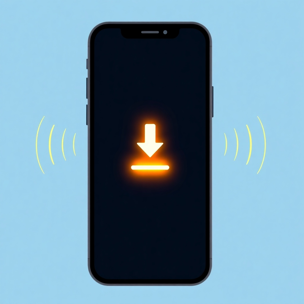 A stylized smartphone screen displaying a download progress bar filled with golden light. Subtle sound waves radiate from the phone. The background is a soft, calming blue. The image conveys ease and accessibility. 4K resolution, high quality.