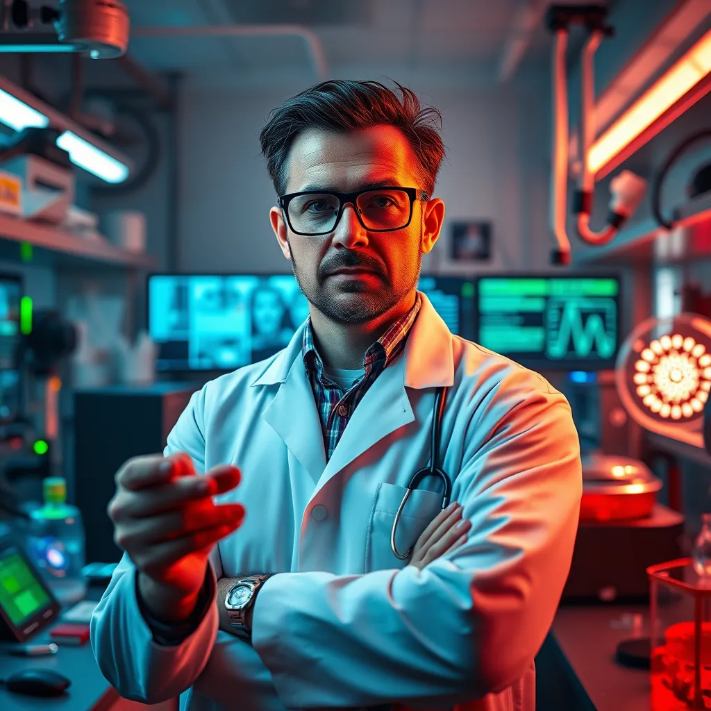 A thought-provoking image depicting a scientist in a laboratory setting, surrounded by cutting-edge technology and research data, with a prominent focus on the carnivore diet and its impact on cancer cells. The image should capture the innovative and forward-thinking nature of this alternative approach.