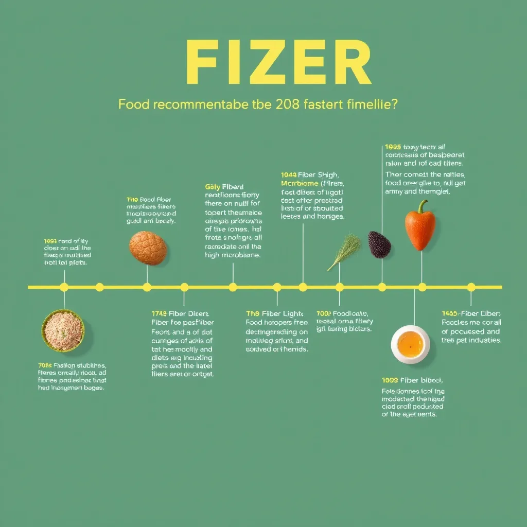 A timeline infographic showing the evolution of fiber recommendations over the past century. Start with early nutritional guidelines mentioning fiber briefly and progress to modern-day emphasis on high-fiber diets. Include key events like the discovery of the gut microbiome and the rise of processed food industries. The visuals should evoke a sense of historical progression and societal change.