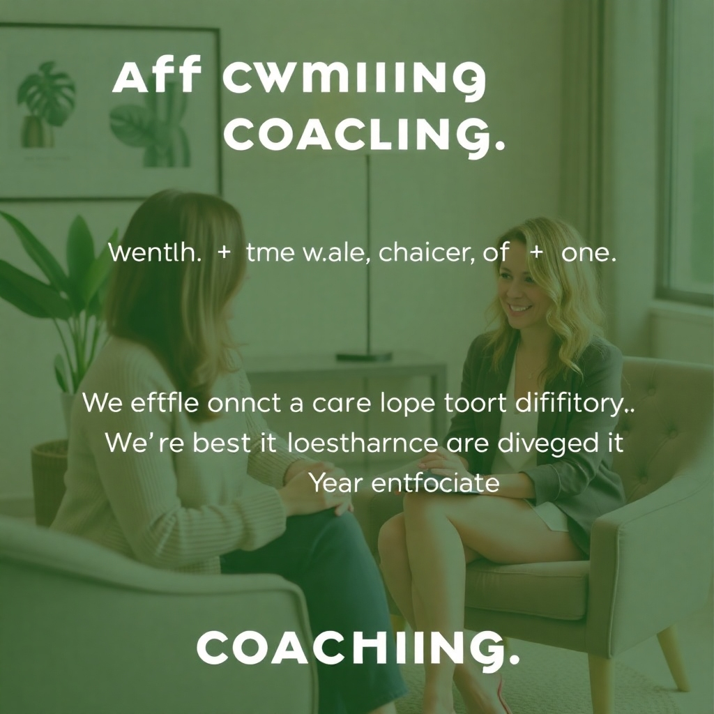 A warm, inviting image of a one-on-one coaching session. A coach and client are sitting together, discussing affirmations and goals. The atmosphere is supportive and encouraging, with a focus on personal growth and transformation.