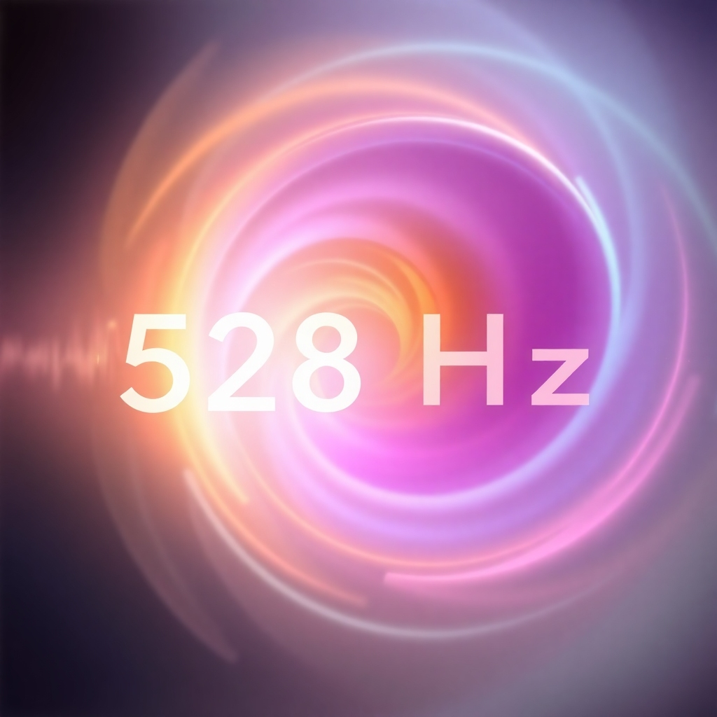 Abstract image representing the 528Hz frequency through color and light. Use calming colors and a sense of movement. 4K resolution.