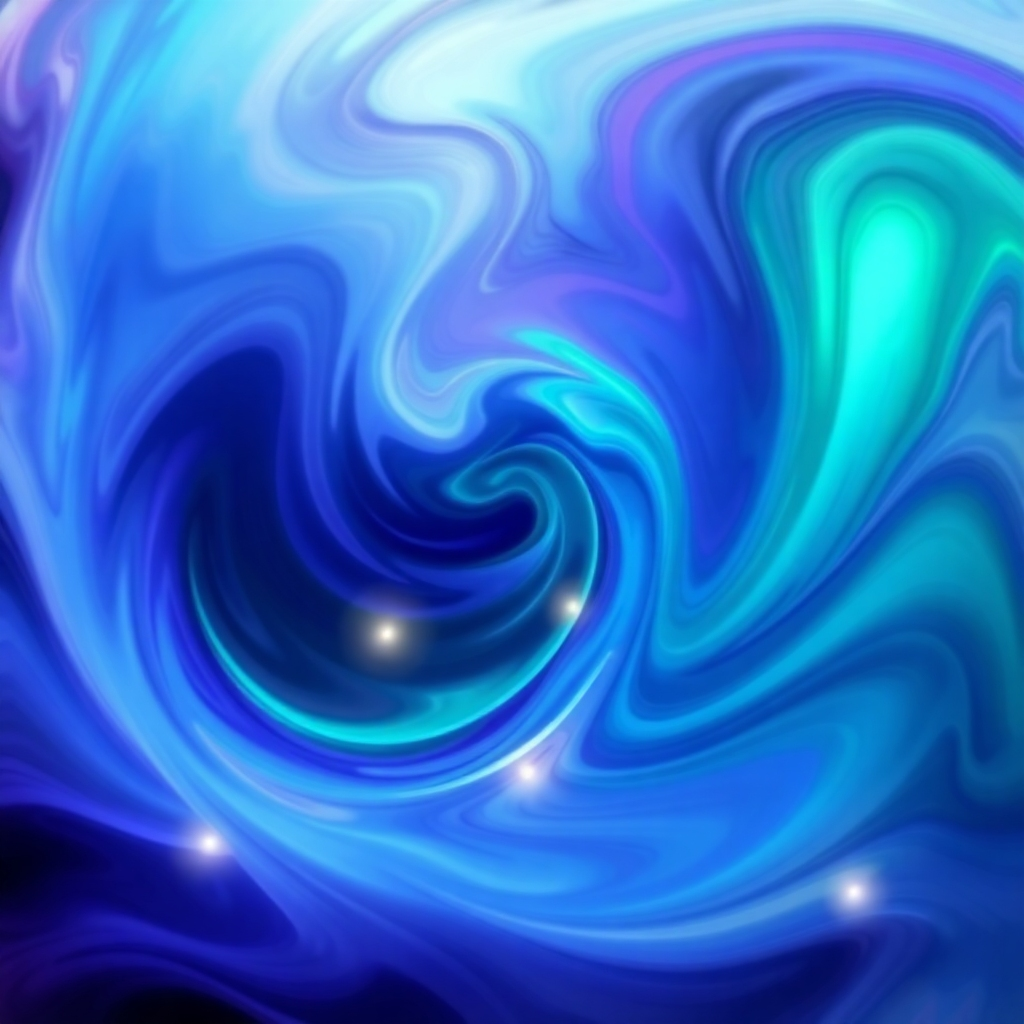 An abstract image representing the theta state. Use swirling patterns of colors (blues, purples, and greens) to create a sense of depth and mystery. Subtle lighting effects enhance the feeling of transcendence and altered consciousness. The composition emphasizes the unique qualities of the theta state.