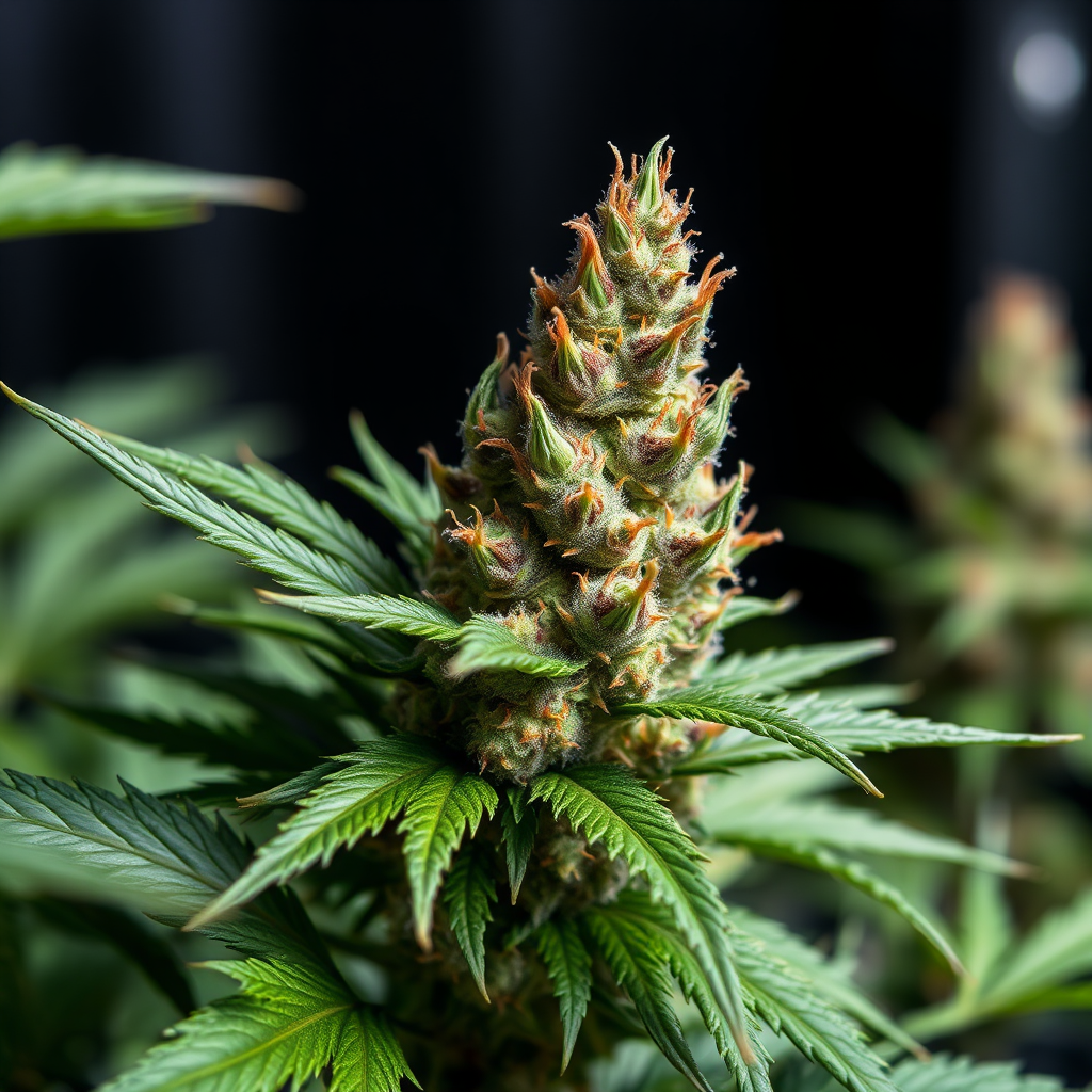 Create a photorealistic close-up shot of healthy cannabis buds growing in a home grow environment. The image should showcase the plant's trichomes and vibrant colors. Use a macro lens to capture the details. The lighting should be bright and even. The style should be informative and appealing, similar to a gardening blog. 4K resolution.