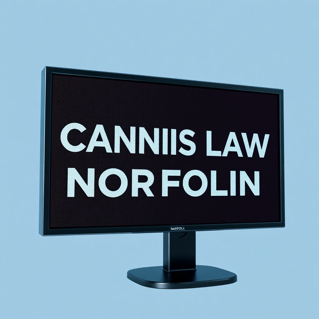 Create a photorealistic image depicting a news headline on a digital screen, announcing a significant update to cannabis laws in Norfolk. The image should convey a sense of importance and relevance, using a bold typeface and a clear, concise message. The color palette should be professional and trustworthy, using blues and grays.