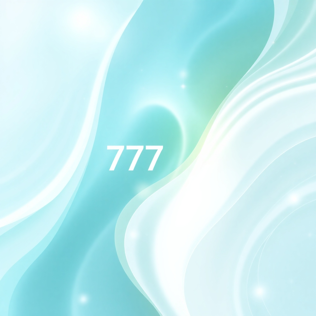 Create an abstract image representing the calming vibrations of 777Hz. Use flowing patterns of light and color, primarily in shades of light blue, green, and white. The image should evoke a sense of serenity and peace, with gentle, organic shapes. Subtle sparkles and glowing effects enhance the angelic quality of the frequency. Abstract digital art, high resolution.