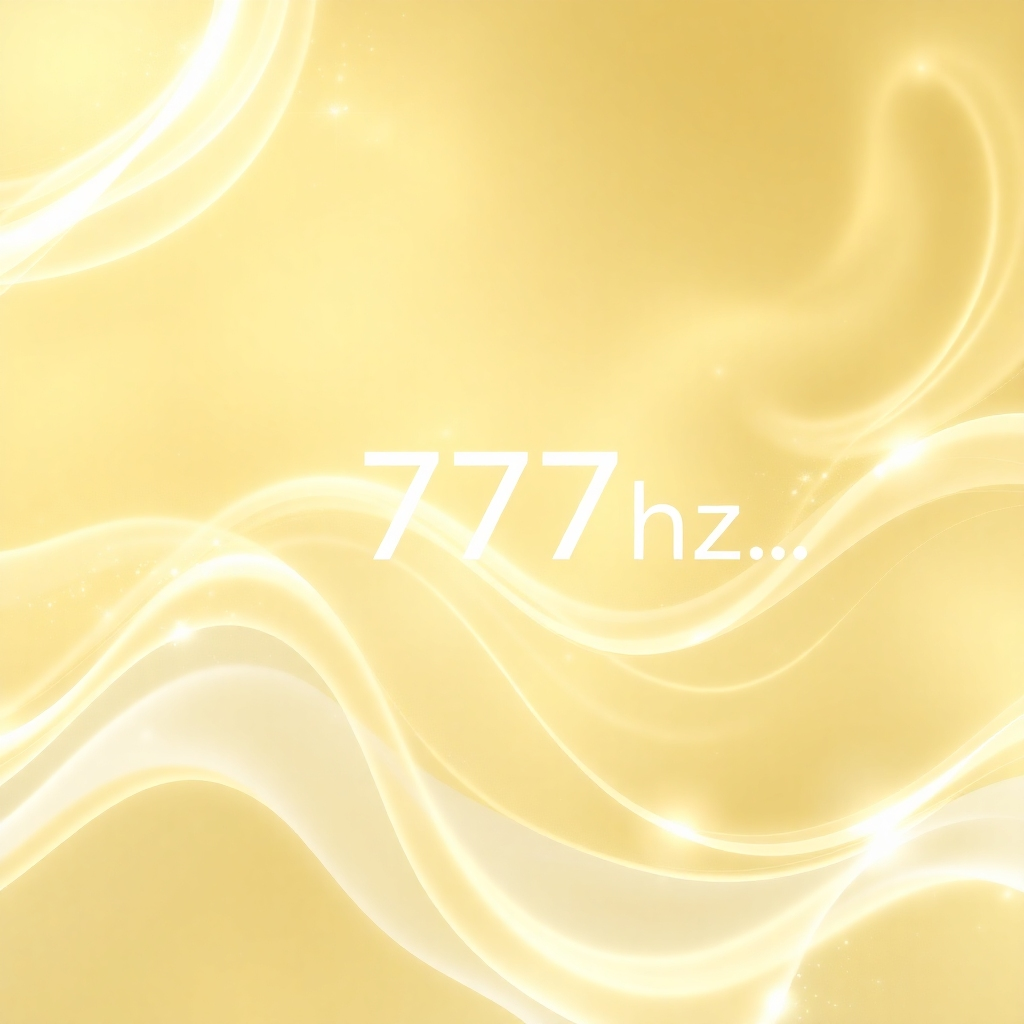 Create an abstract image representing a 777Hz healing session. Use flowing patterns of light and color, primarily in shades of gold, light blue, and white. The image should evoke a sense of peace, tranquility, and healing, with gentle, organic shapes. Subtle sparkles and glowing effects enhance the angelic quality of the frequency. Abstract digital art, high resolution.