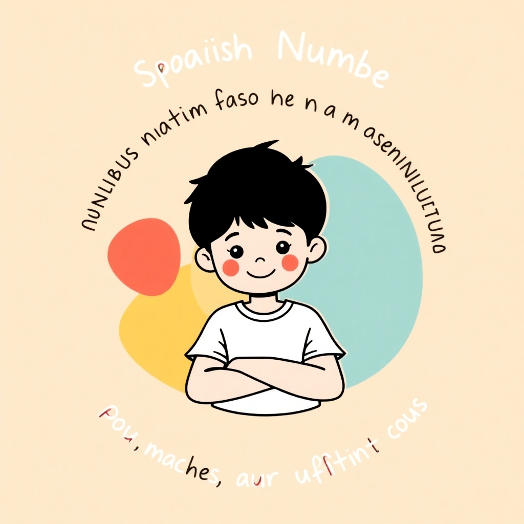 Design a stylized image symbolizing a child's growing confidence as they master Spanish numbers and embrace positive affirmations, bright and uplifting colors
