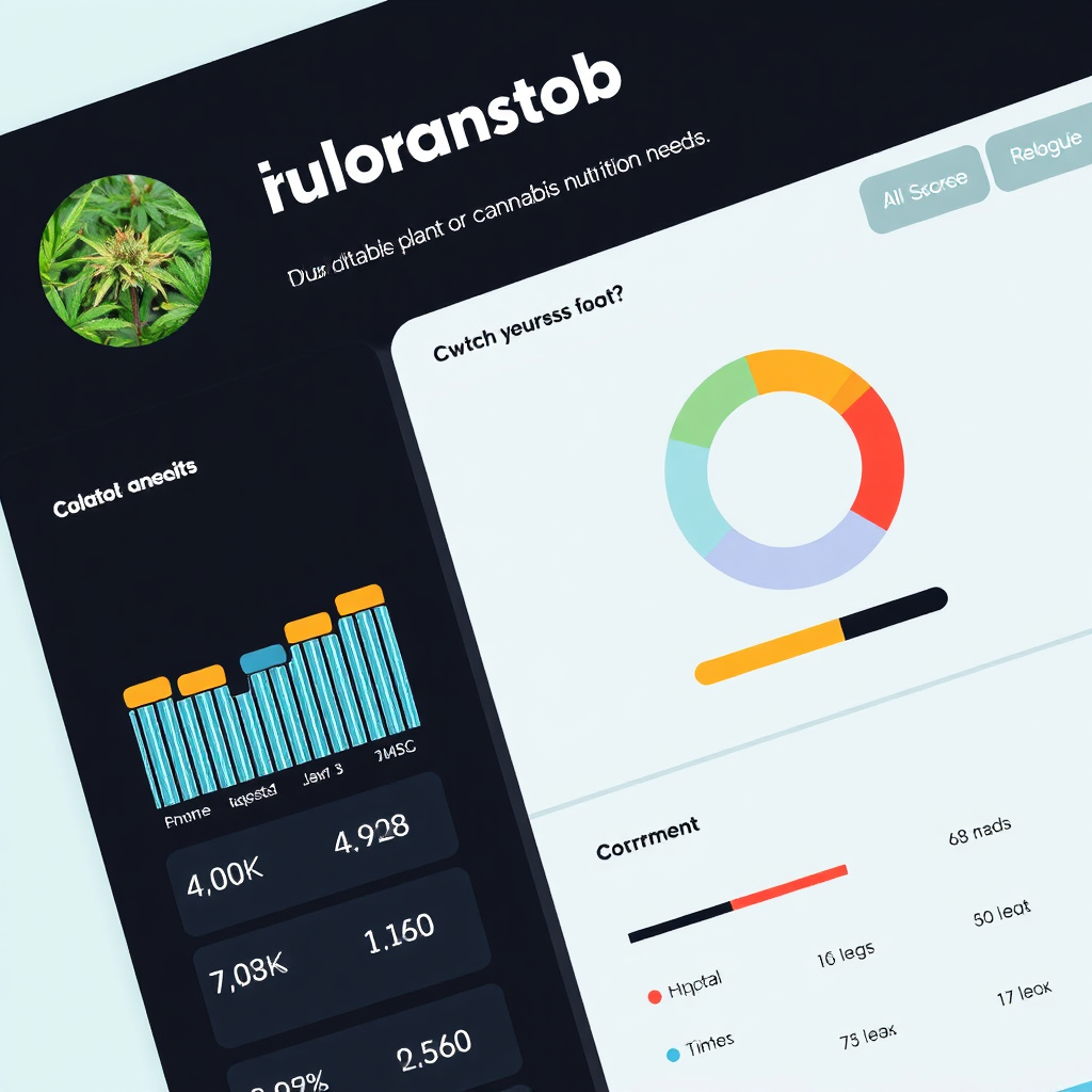 Imagine a customizable dashboard displaying key data points about a cannabis plant's nutrient needs. Show adjustable sliders and readouts for various nutrient levels. Style: User-friendly interface design, representing data and control.