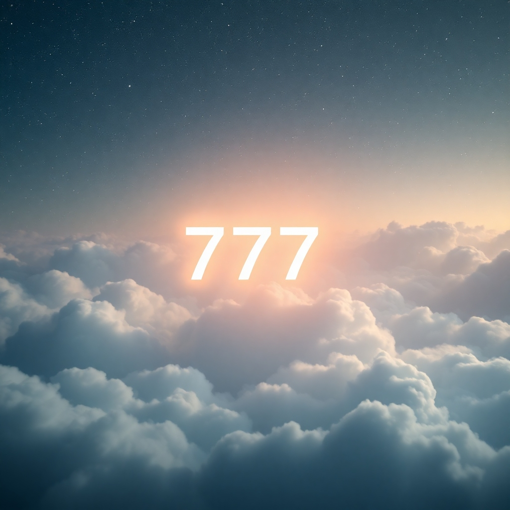 Photorealistic image of soft clouds and stars creating a relaxing night scene. Include a soft glow that indicates the 777 Hz frequency. Resolution: 4K. Style: Serene, calm, focus on color grading.