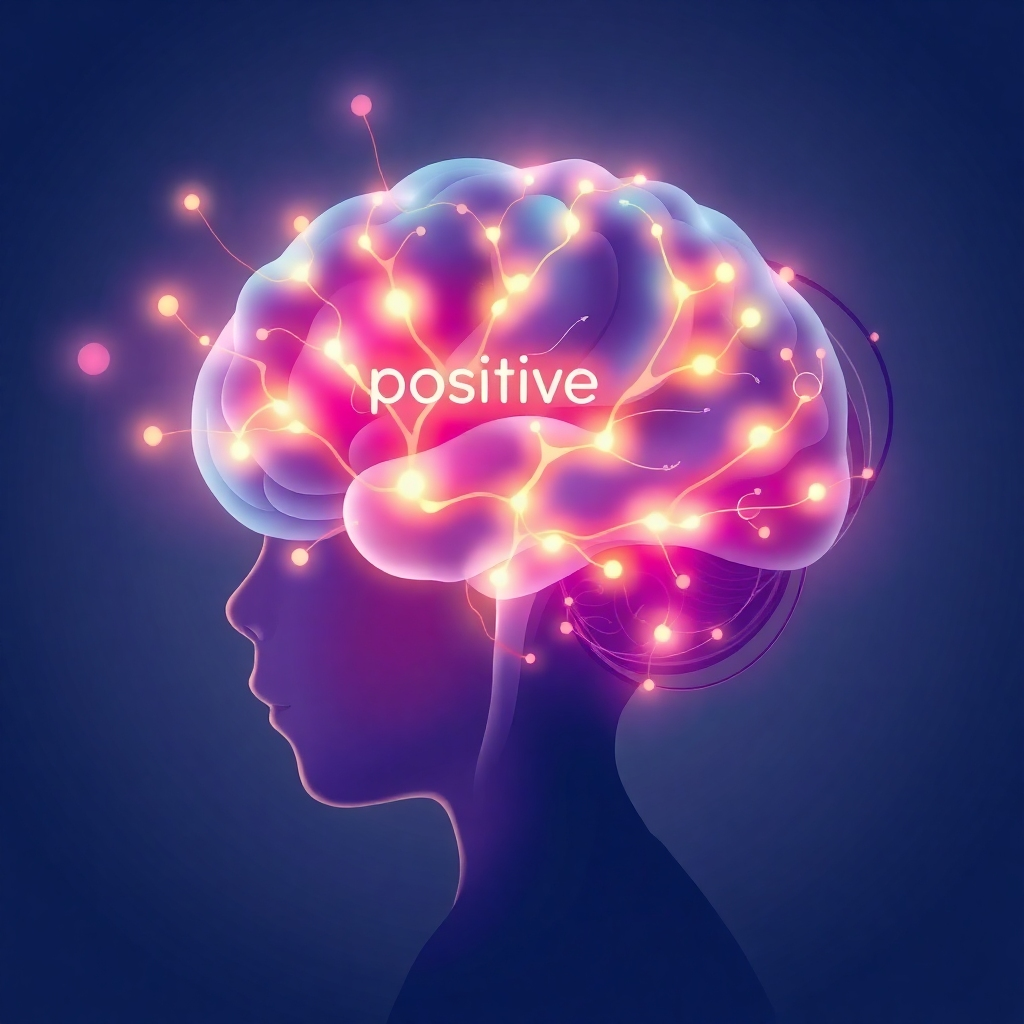 Visualize a child's brain with glowing neural pathways activating and connecting as the child repeats a positive affirmation. Use bright, vibrant colors to represent the flow of energy and information. The background should be a simplified representation of the brain structure. The style should be similar to a scientific illustration, but with a playful and engaging aesthetic. Add subtle graphical elements to represent learning and growth.