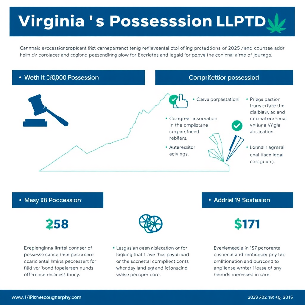 Visualize a clear and concise infographic outlining Virginia's cannabis possession limits in 2025. Use a clean, modern design with easy-to-understand icons and numerical representations. The color palette should be professional and informative, using blues and greens. Include visual cues that emphasize legal compliance, such as a gavel or a checkmark. The style should be minimalist and accessible. The focus is on clarity and accuracy.