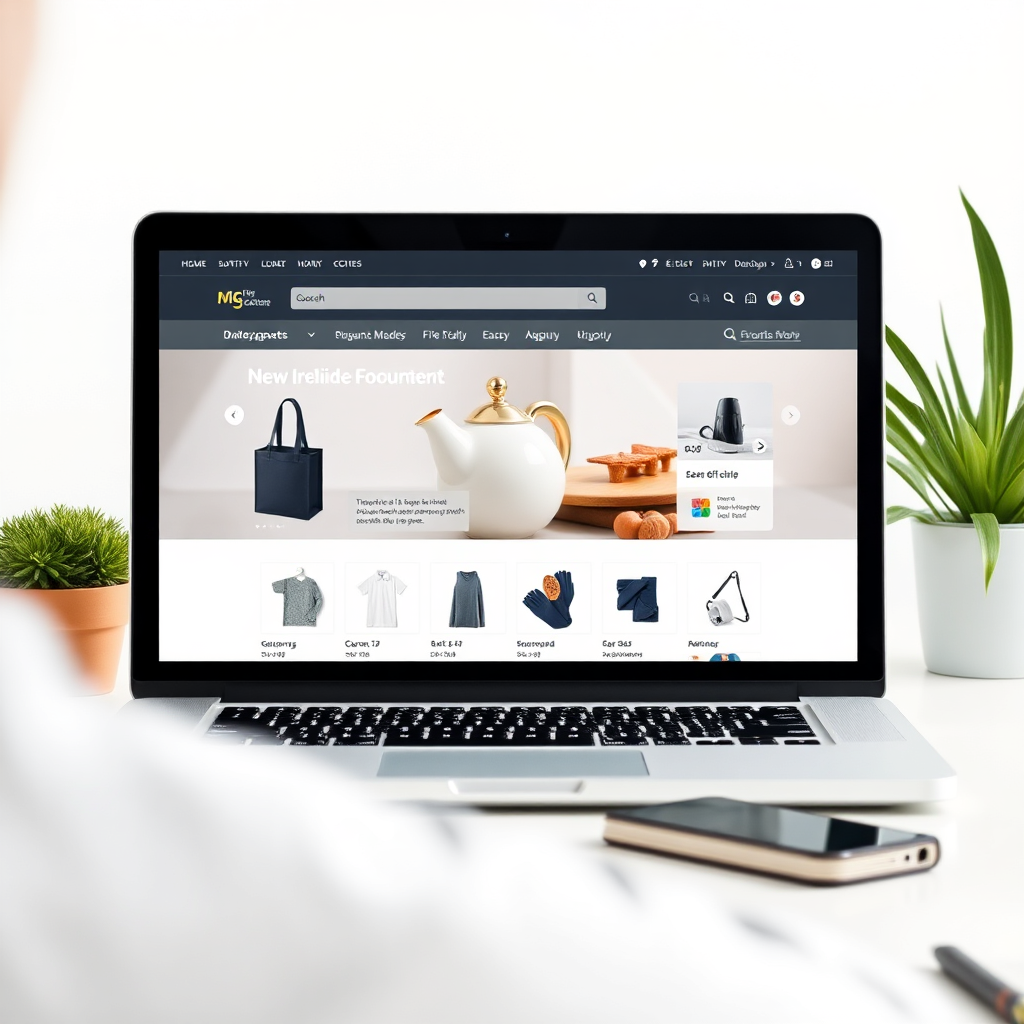 A 4k image showing a user-friendly e-commerce website interface, with clear product displays and easy navigation. The scene should be clean and modern, emphasizing the simplicity and convenience of online shopping. A laptop showing the website is in the shot.