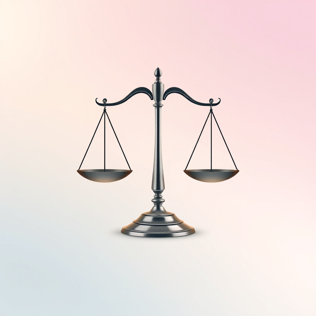 An elegant image representing Libra. Depict stylized scales perfectly balanced against a backdrop of soft, pastel colors. The overall feel should be one of harmony, justice, and balance. Lighting should be soft and diffused, highlighting the scales. Style: A minimalist graphic design, emphasizing clean lines and soft gradients. High quality.