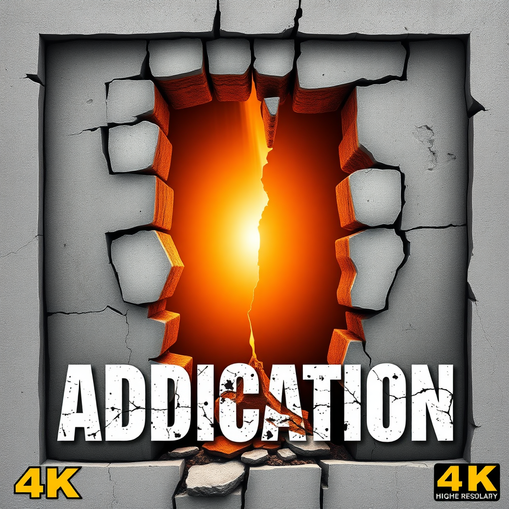 Create a stylized image representing the breaking down of stigma associated with addiction. Visualize a cracked wall or barrier being dismantled, revealing a path to hope and recovery. Use a powerful and symbolic visual language. 4K resolution, high quality.