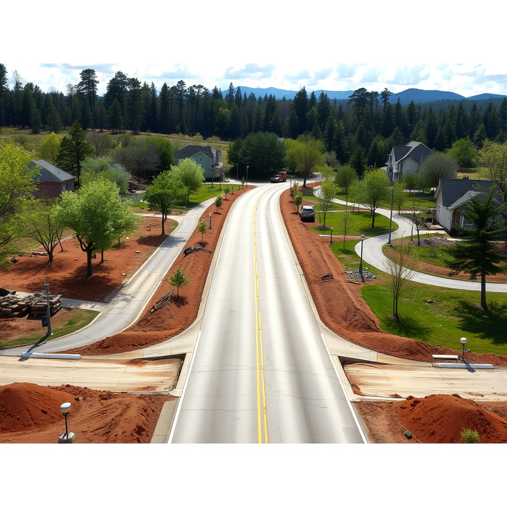 Photorealistic image illustrating new road construction or park improvements in Spring Lake, symbolizing progress and development. 4K resolution, high quality.