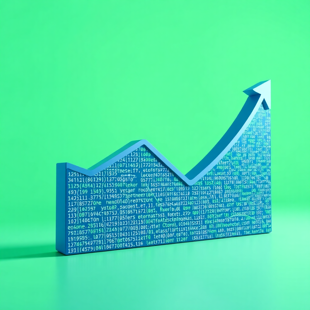 An image depicting a business graph trending upwards, with lines of code forming the shape of the graph. The graph represents the growth potential of the Business Pro Site. The color palette is bright and optimistic, with dominant hues of green and blue. Lighting is soft and inviting, creating a sense of progress and success. The camera angle is a wide shot, emphasizing the scale and potential of the website. Texture details highlight the smooth surface of the graph and the intricate design of the code. Style references include elements of business illustration and web development aesthetics.
