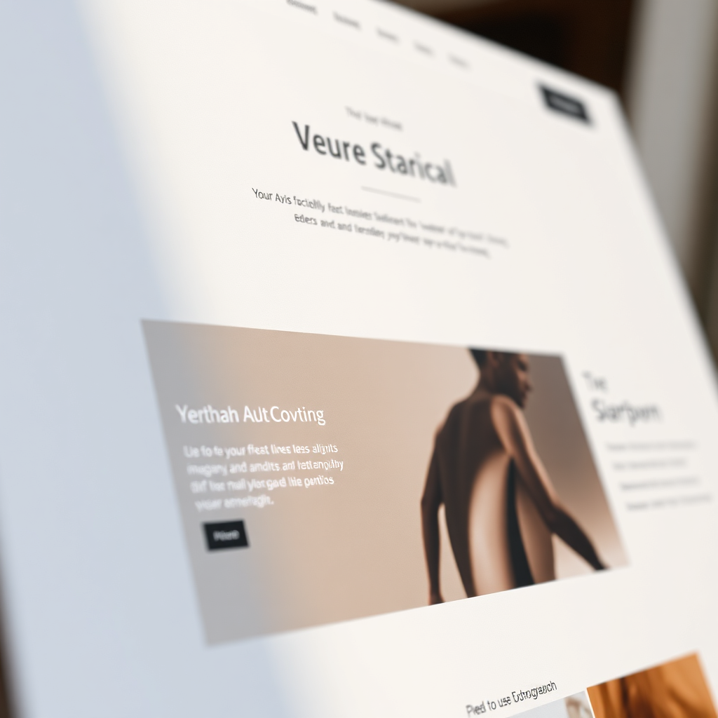 An image depicting a sophisticated and elegant website design, showcasing a clean layout with high-quality imagery and refined typography. The website features subtle animations and interactive elements, enhancing user experience. The color palette is muted and sophisticated, with neutral tones and subtle accents. Lighting is soft and diffused, creating a sense of calm and elegance. The camera angle is a close-up, emphasizing the simplicity and clarity of the design. Texture details highlight the smooth surface of the website and the high-quality typography. Style references include elements of luxury branding and minimalist web design aesthetics.