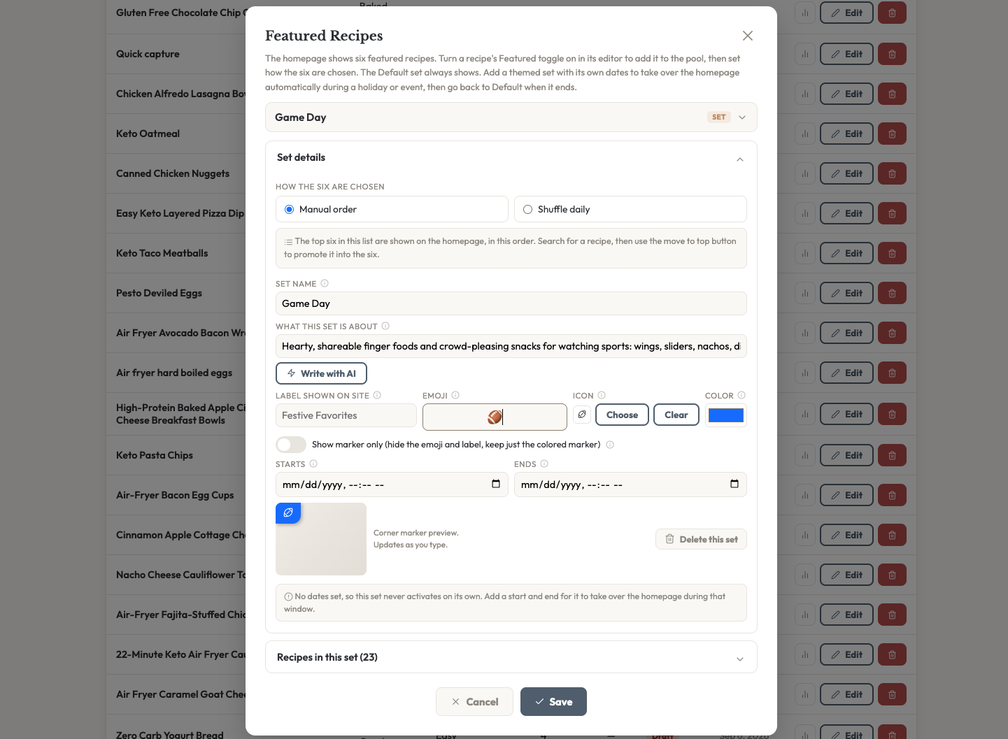 Featured recipe sets taking over the homepage