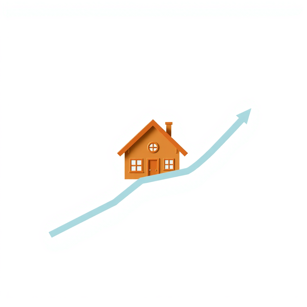 An image showing a house turning into a chart that is trending upwards, symbolizing the home as an appreciating asset. The chart should be clean and easy to read.