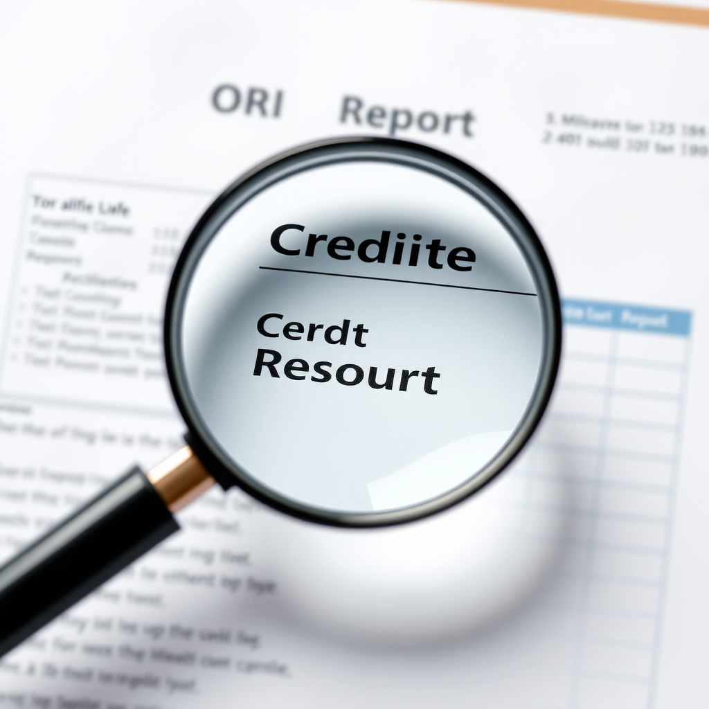 An image showing a magnifying glass over a credit report, highlighting positive aspects. The report itself should be blurred to maintain privacy. The lighting should be professional and clean, with a focus on clarity.