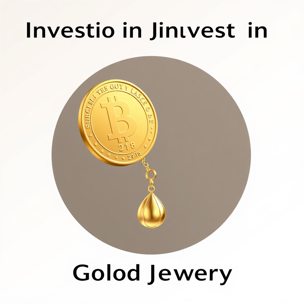 A stylized image depicting a gold coin transforming into a piece of jewelry, symbolizing investment turning into personal adornment. The background is a clean, minimalist design with a subtle gradient. The color palette is predominantly gold and white, conveying value and purity. The overall image is modern and sophisticated, highlighting the flexibility and benefits of investing in gold jewelry. Style: Modern, Minimalist, Symbolic.