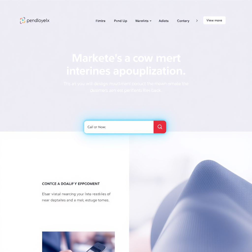 A well-designed landing page with a clear call-to-action button. Use visual hierarchy to guide the viewer's eye to the most important elements. Include a compelling headline and a visually appealing image. Style: Modern, marketing-focused, minimalist. Technical specs: 4K resolution, graphic design visualization.