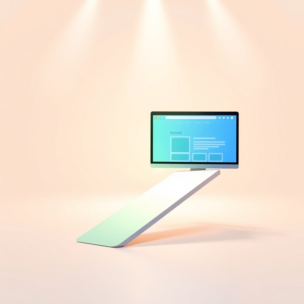 A dynamic, stylized image depicting a website increasing in size and complexity as it moves upward along a visual growth path. The image should evoke a sense of scalability and progress. The background is a clean, minimalist design. Lighting is bright and optimistic. The color palette uses greens and blues to represent growth and stability. The camera angle is a slightly angled perspective, emphasizing the upward trajectory.