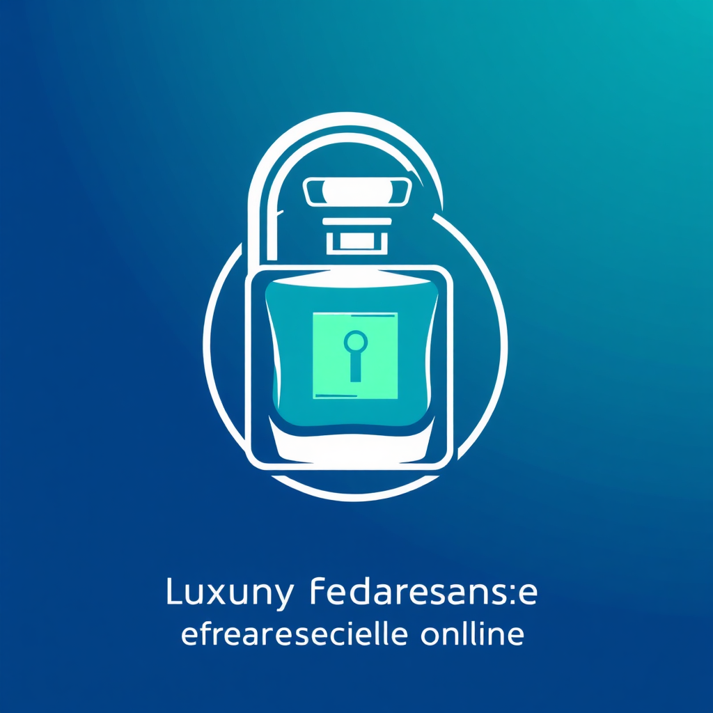 A stylized graphic representing a secure online transaction. The graphic features a padlock symbol intertwined with a perfume bottle, symbolizing the security of purchasing luxury fragrances online. The color palette is clean and modern, with shades of blue and green. The overall style is minimalist and professional. Technical Specs: 4K, digital art, crisp lines.