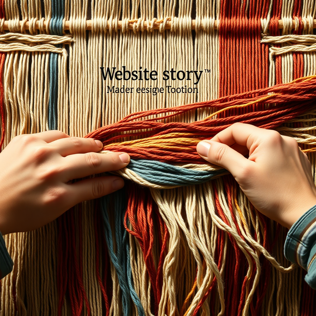 A stylized image depicting a website design as a tapestry being woven together. Threads of different colors and textures represent different aspects of the brand story. Hands are carefully weaving the threads together, symbolizing the creation of a cohesive and compelling narrative. The color palette should be warm and inviting.