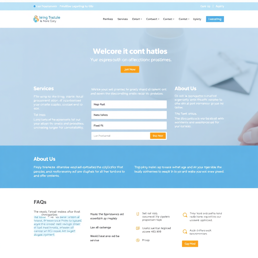 An image showcasing a well-structured website containing all the key information such as services, contact details, about us, and FAQs. The website layout is clean, organized, and easily navigable. The color palette is professional and trustworthy.