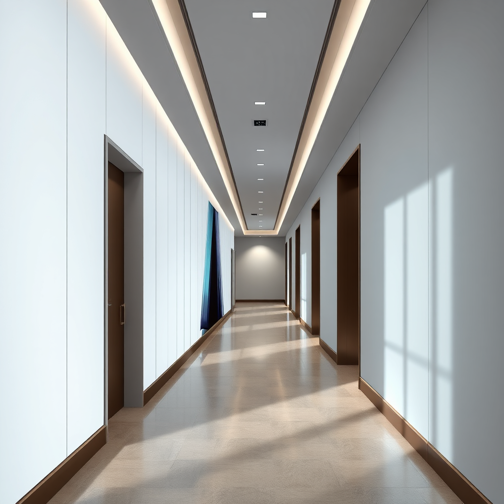 Modern 8D illusion mural accent wall in a hallway