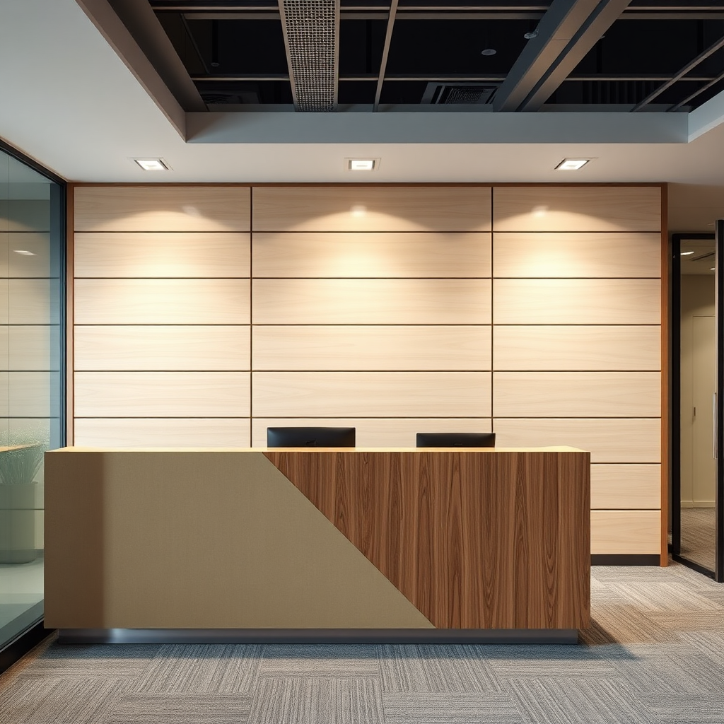 Modern office reception wall panels with clean alignment