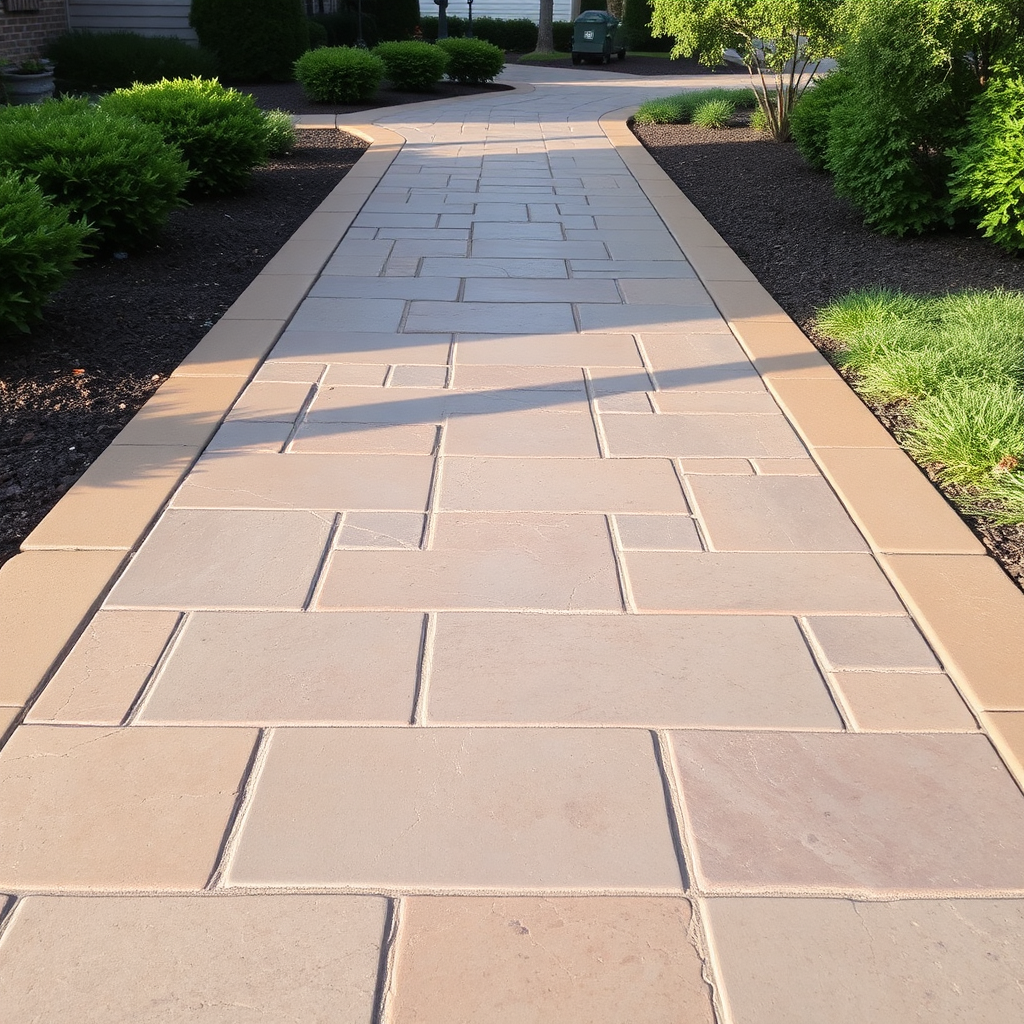 Stamped concrete walkway with consistent pattern and neat borders