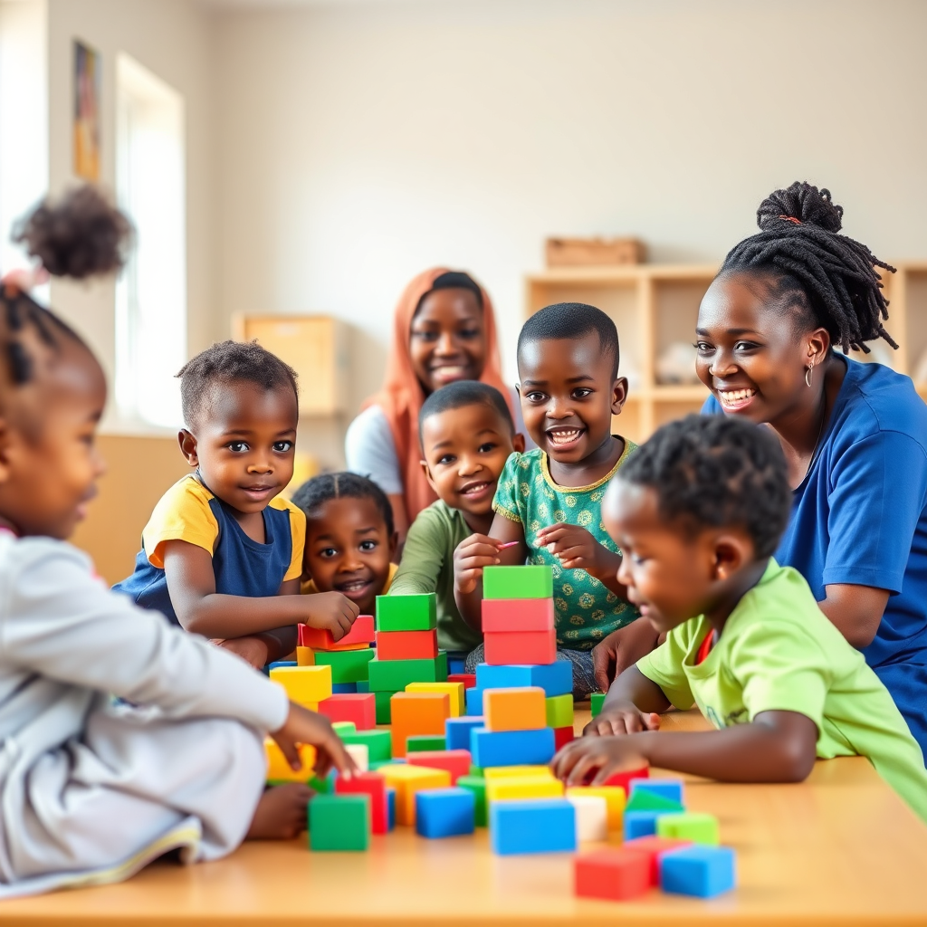 Children learning in a warm Nigerian preschool