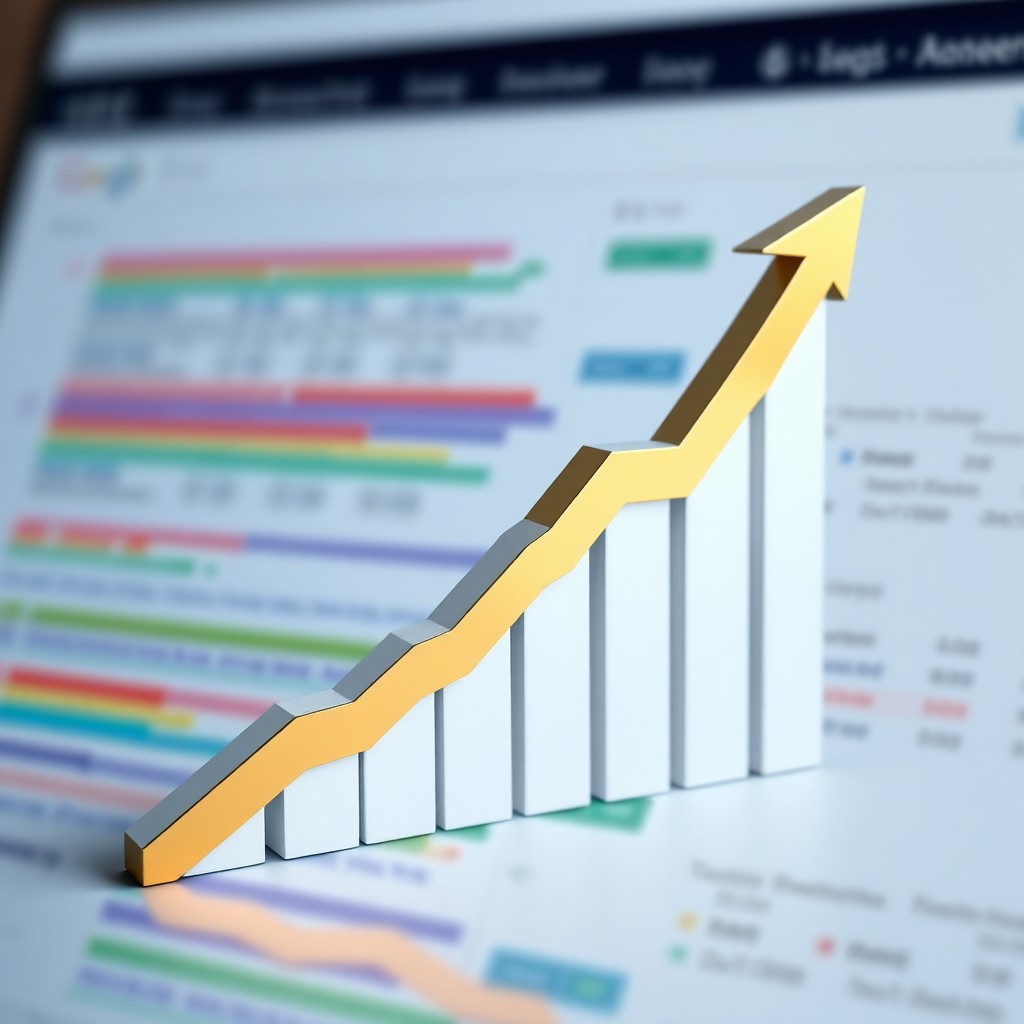 A dashboard displaying key performance indicators (KPIs) with various charts and graphs showing growth. The dashboard elements should be clearly visible and professional in appearance, with the brand's color scheme. 4k resolution.