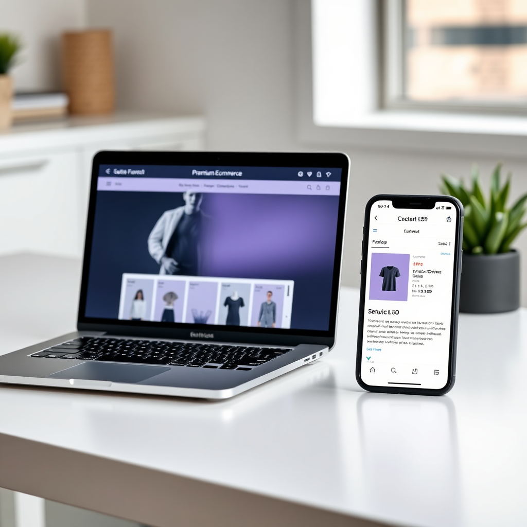 Ecommerce website displayed on laptop and phone