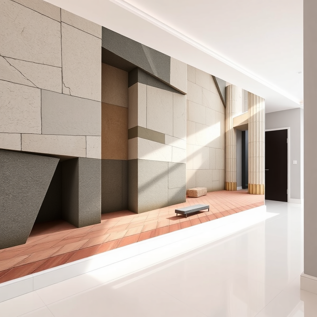 Large-scale 3D wall mural in a modern interior
