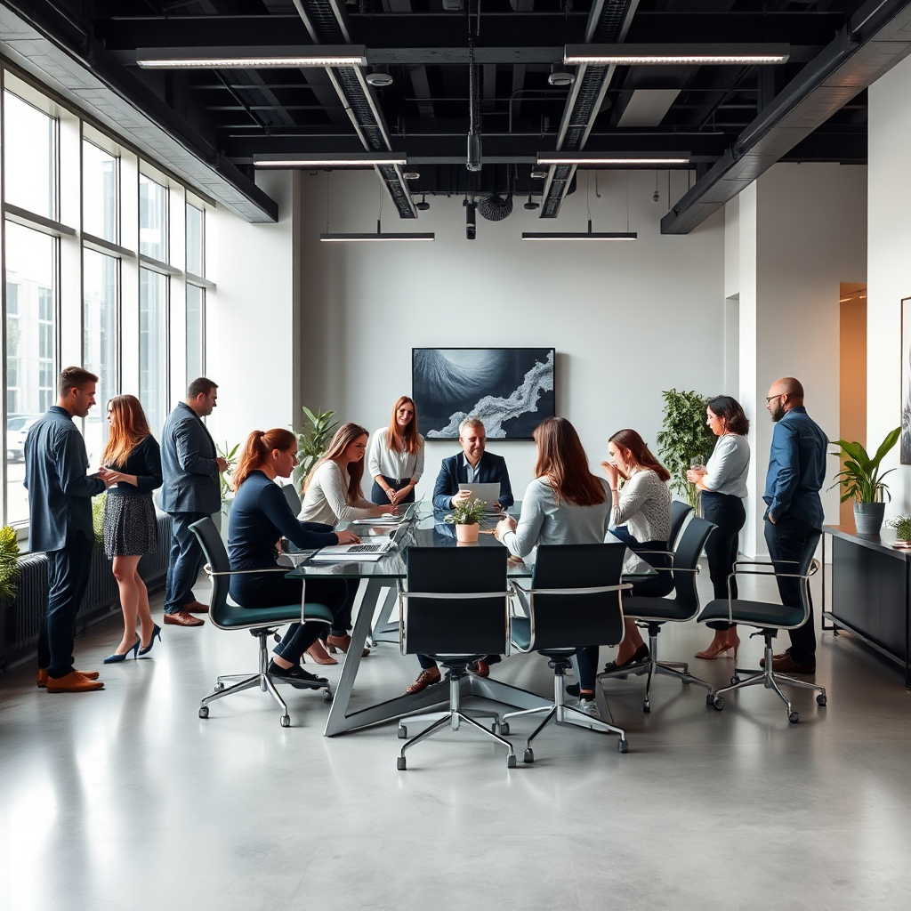 Team collaborating in a modern office