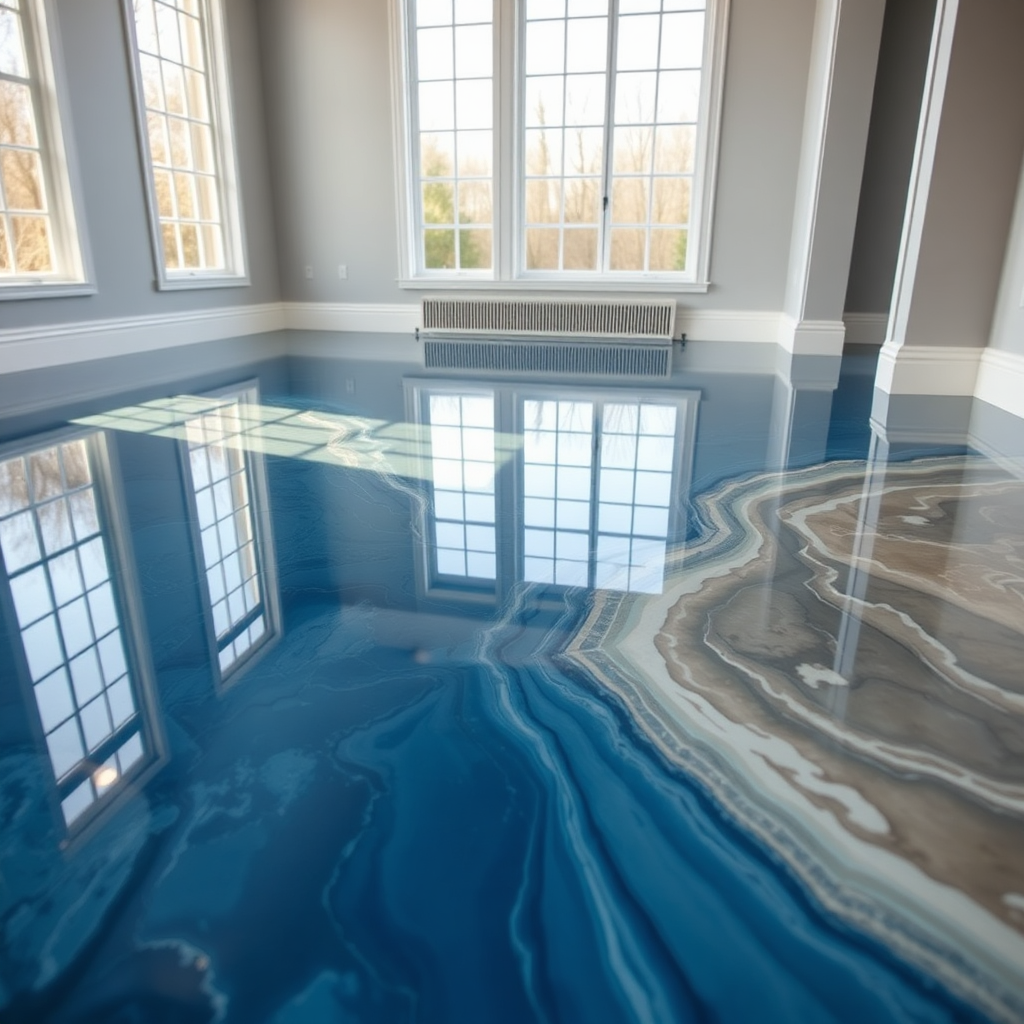 Glossy 3D epoxy floor with seamless finish