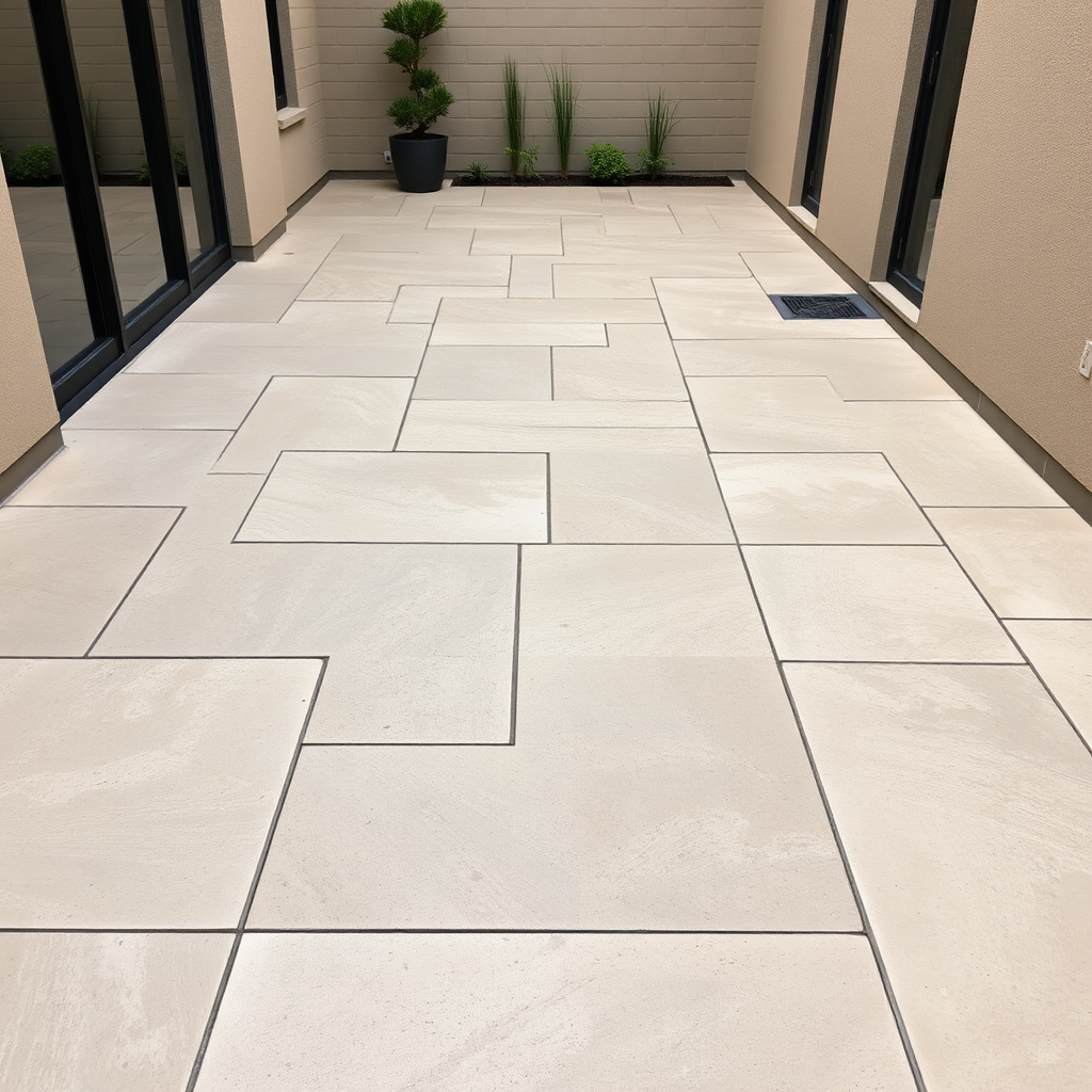 Stamped concrete courtyard with neat pattern and durable finish