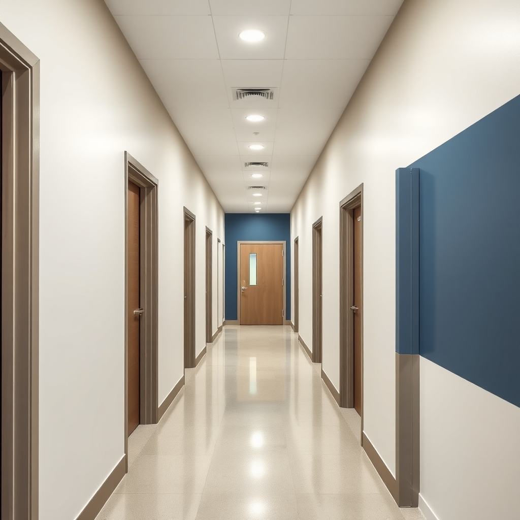 Commercial corridor with satin painted walls and neat edges