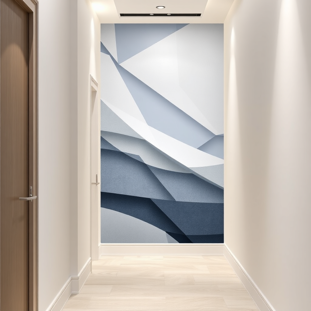 Decorative mural with depth effect in a hallway