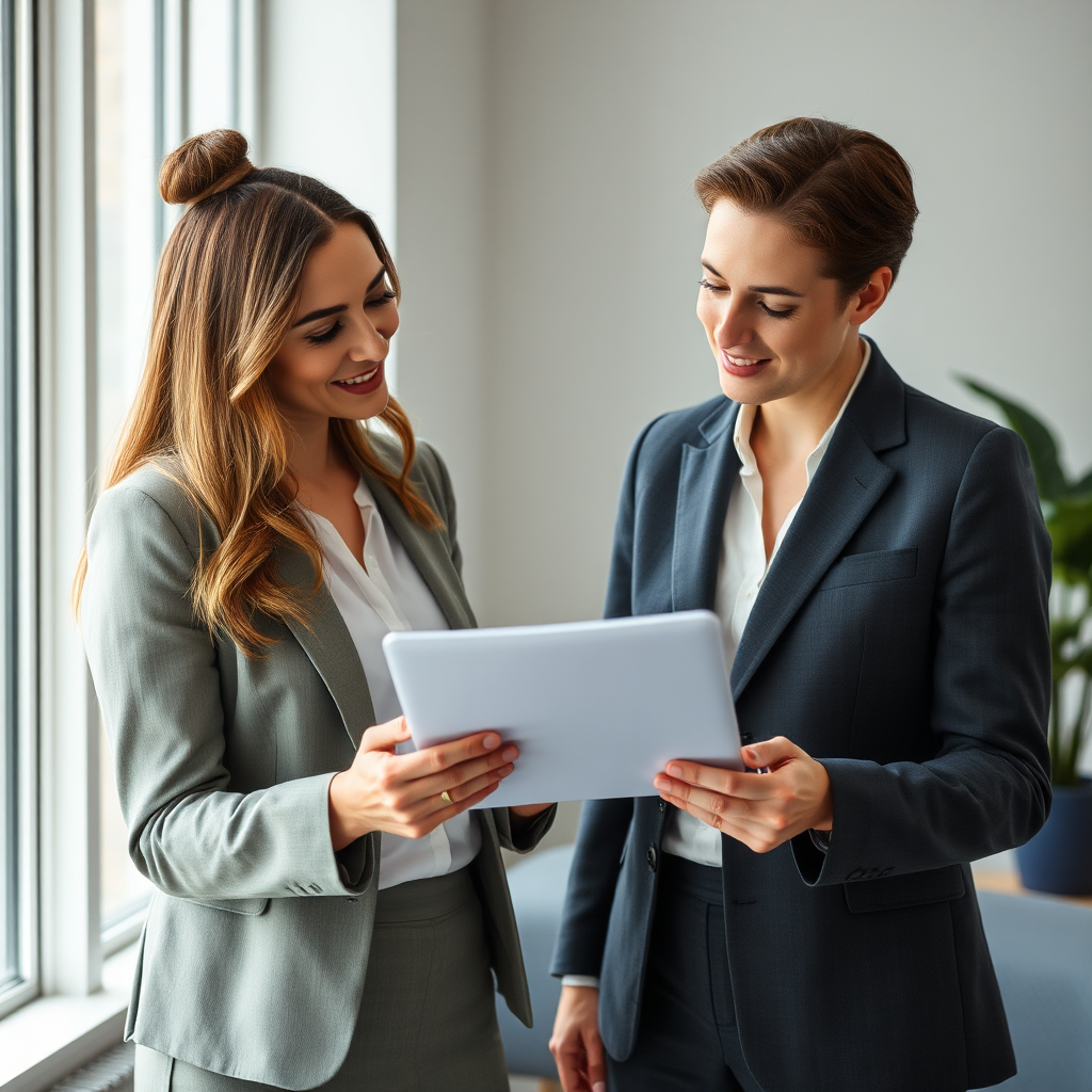 Professionals reviewing documents and a tablet in a modern office