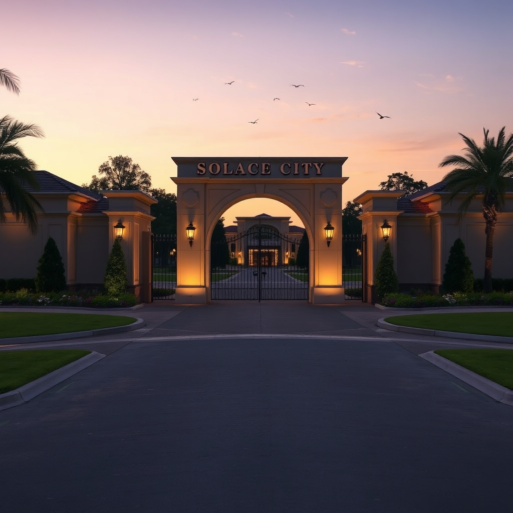 Evening gate at Solace City