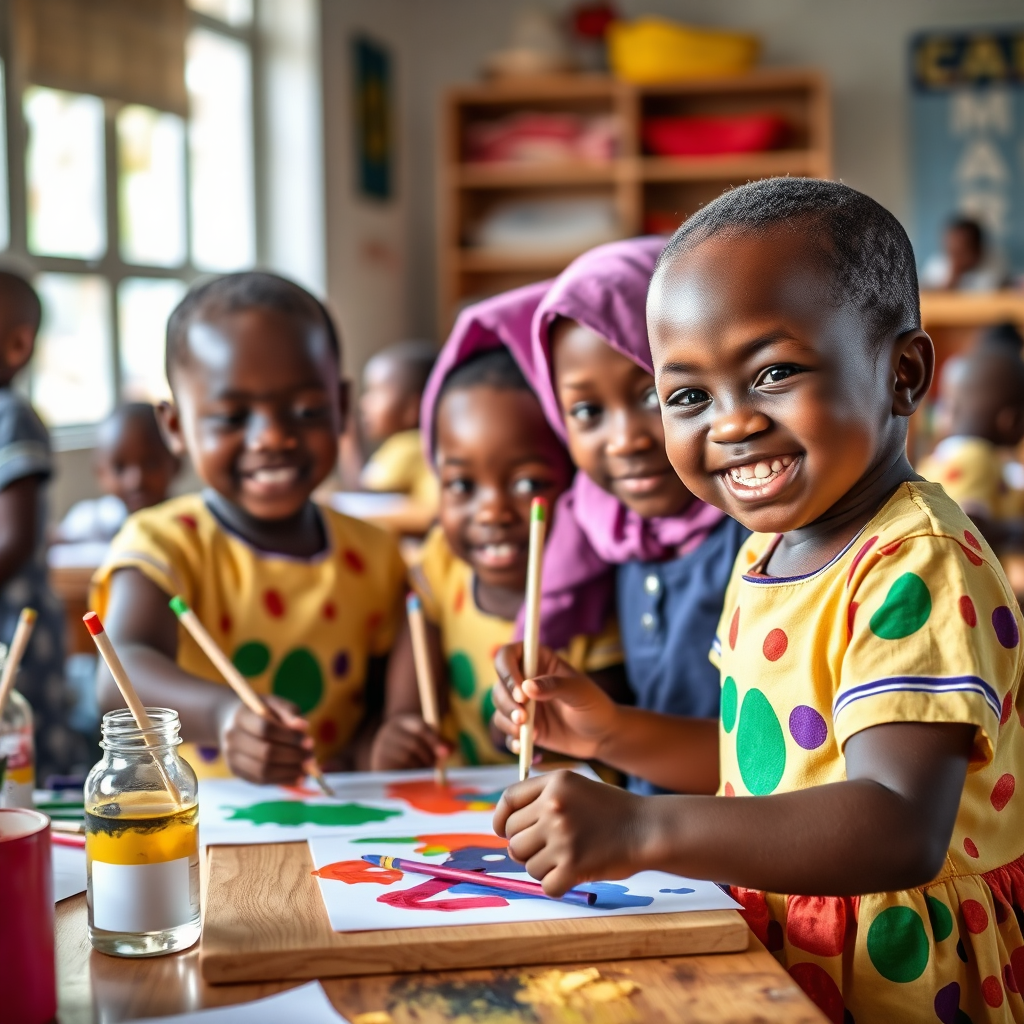 Children painting in a classroom