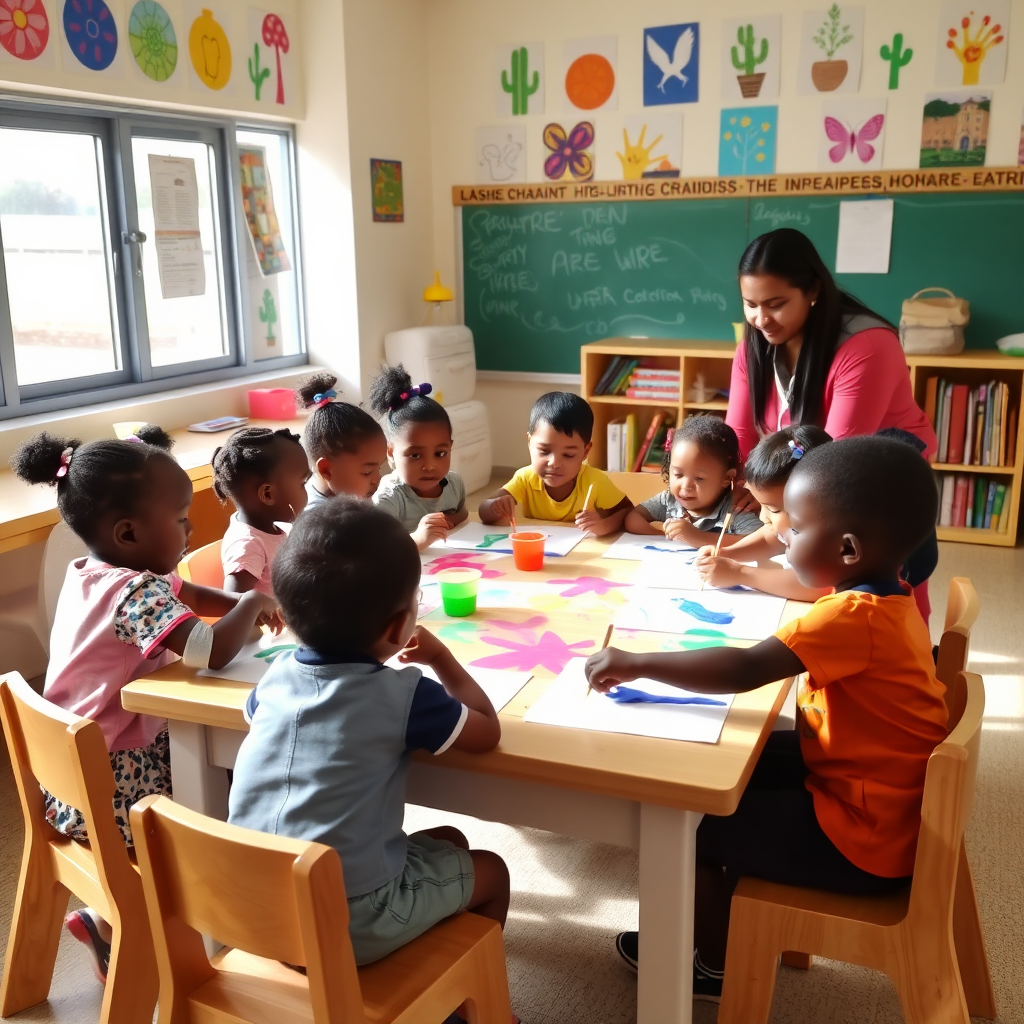 Children painting in class