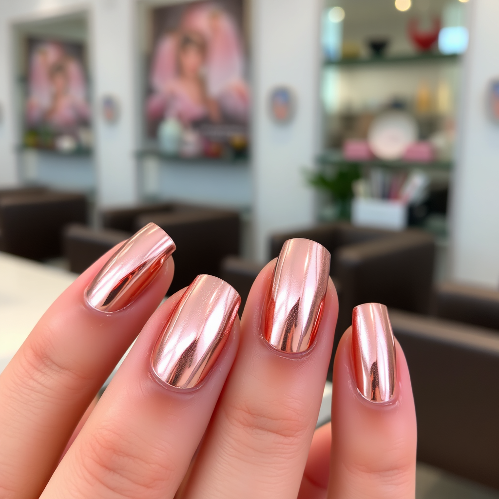 Rose gold metallic nails