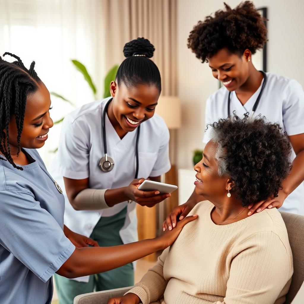 Caregivers assisting a family at home